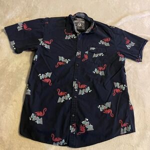 Broken Threads‎ XL Mens Shirt Flamingo Print Button Down Short Sleeve Casual